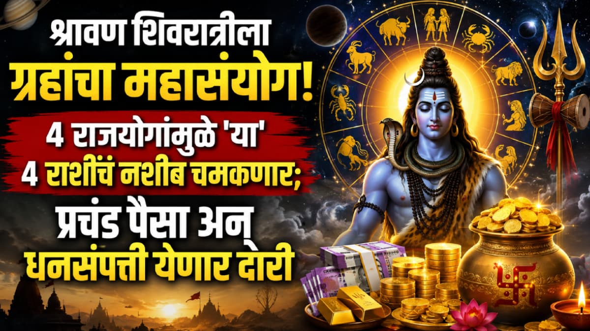 Astrological Conjunction on Shravan Shivratri: श्रावण शिवरात्रीला ग्रहांचा महासंयोग! ४ राजयोगांमुळे 'या' ४ राशींचं नशीब चमकणार; प्रचंड पैसा अन् धनसंपत्ती येणार दारी